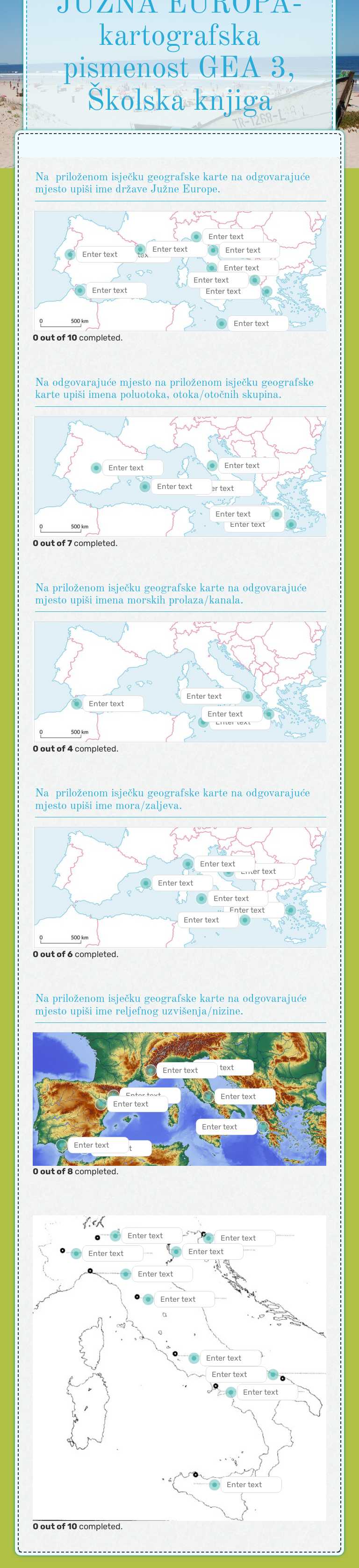 JUŽNA EUROPA- kartografska pismenost GEA 3, Školska knjiga worksheet preview