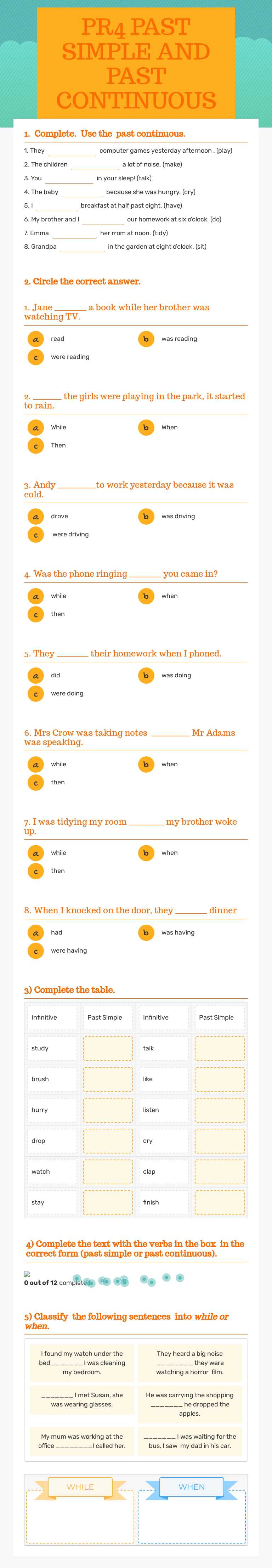 PR4  PAST SIMPLE AND PAST CONTINUOUS worksheet preview image