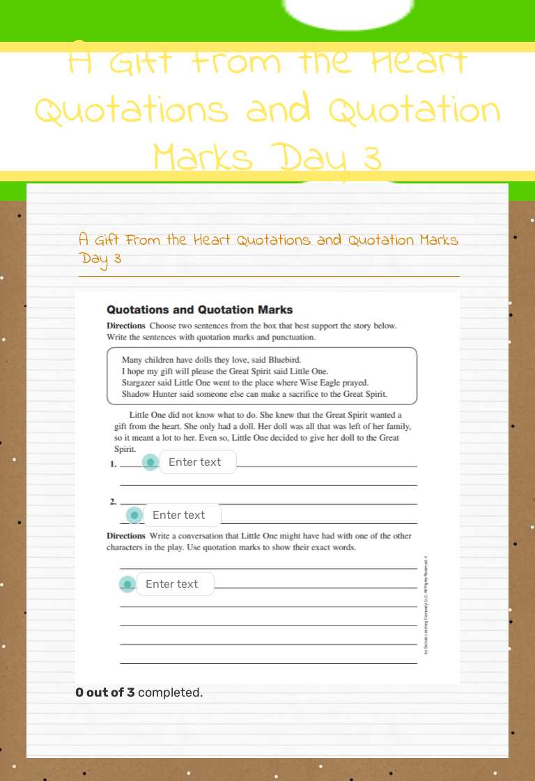A Gift From the Heart Quotations and Quotation Marks Day 3 worksheet preview image
