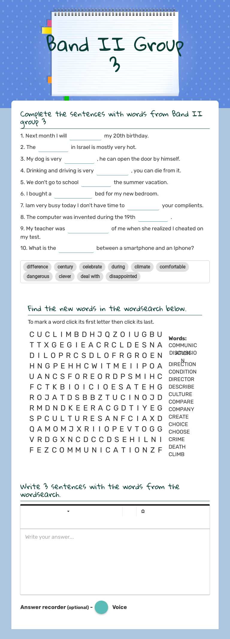 Band II Group 3 Grade 11 worksheet preview