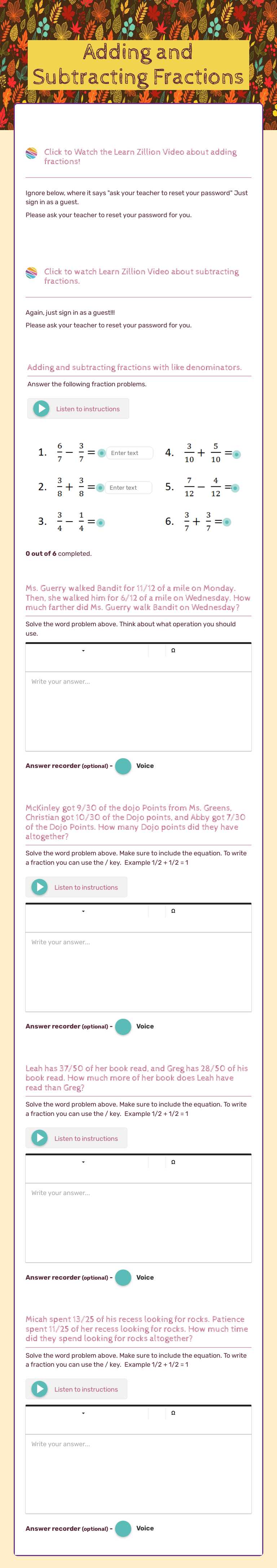 Adding and Subtracting Fractions worksheet preview image