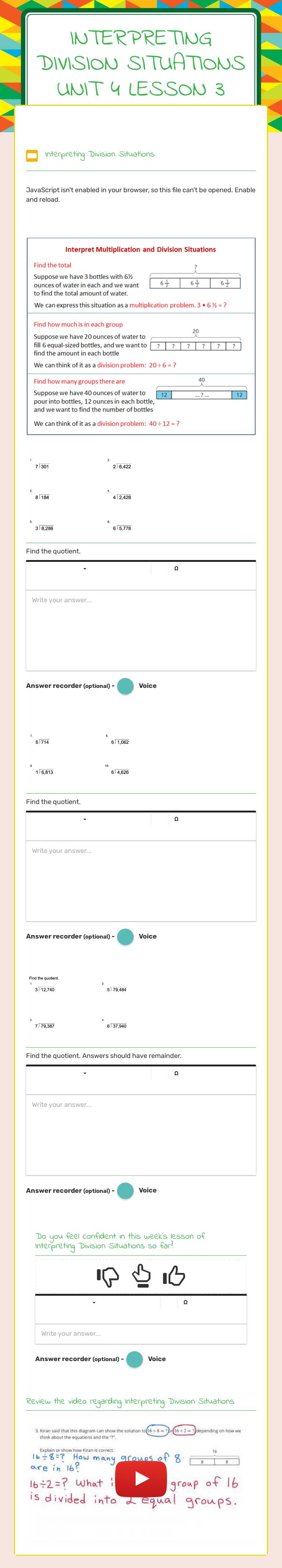 Interpreting 
Division Situations
Unit 4 Lesson 3 worksheet preview image