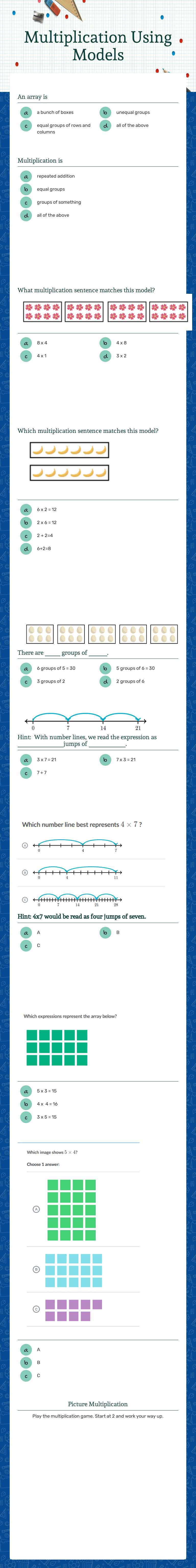 Multiplication  Using Models worksheet preview image