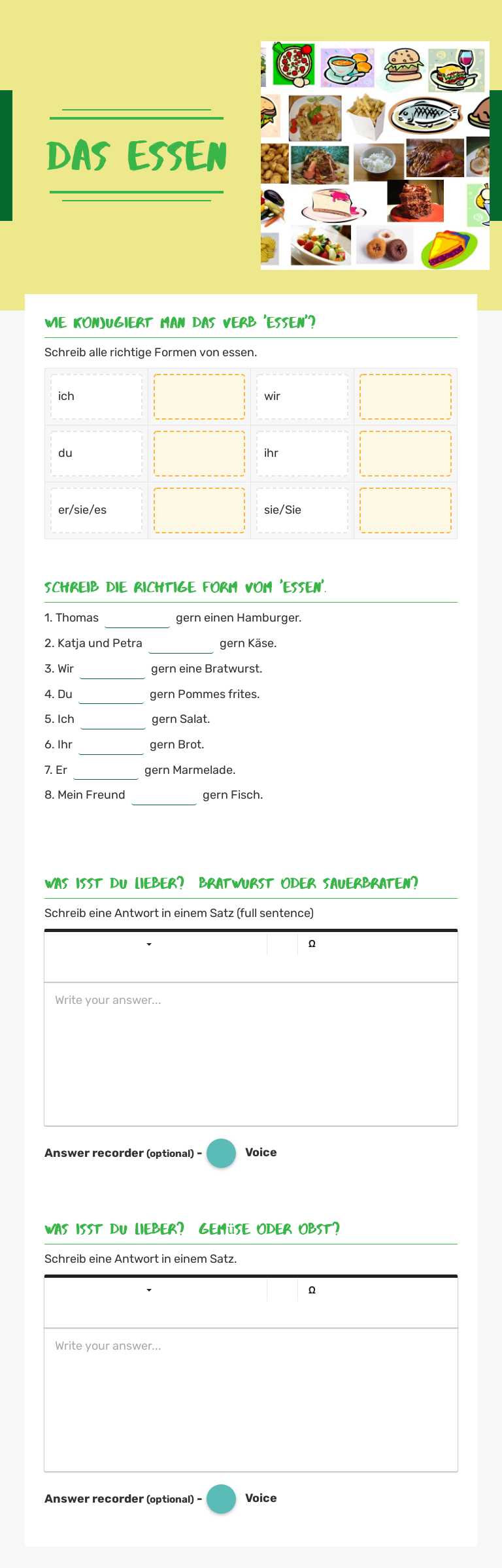 das Essen Grade 8 worksheet preview