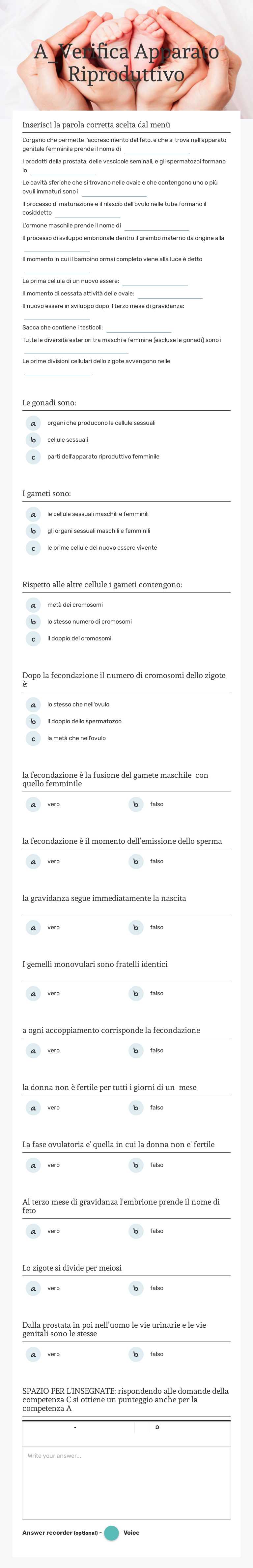 A_Verifica Apparato Riproduttivo Grade 8 worksheet preview
