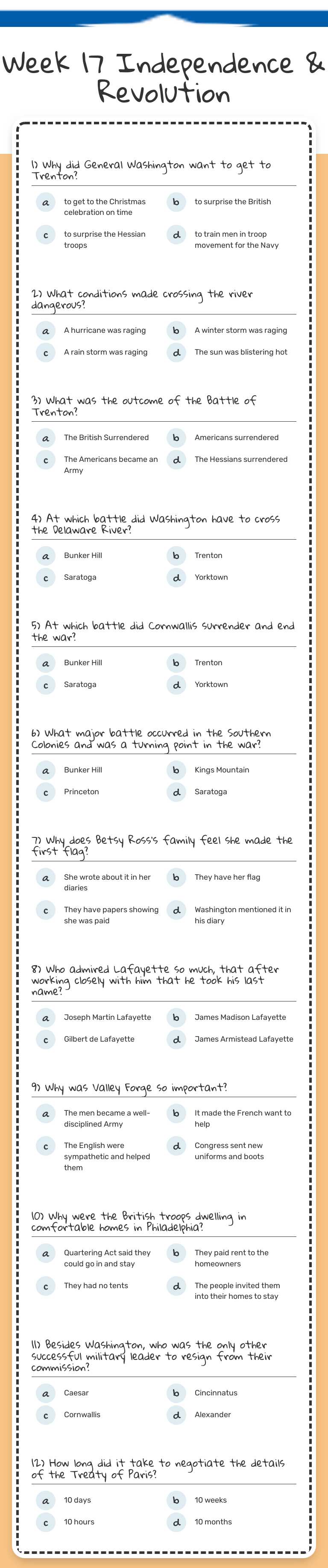 Week 17 
Independence & Revolution worksheet preview image