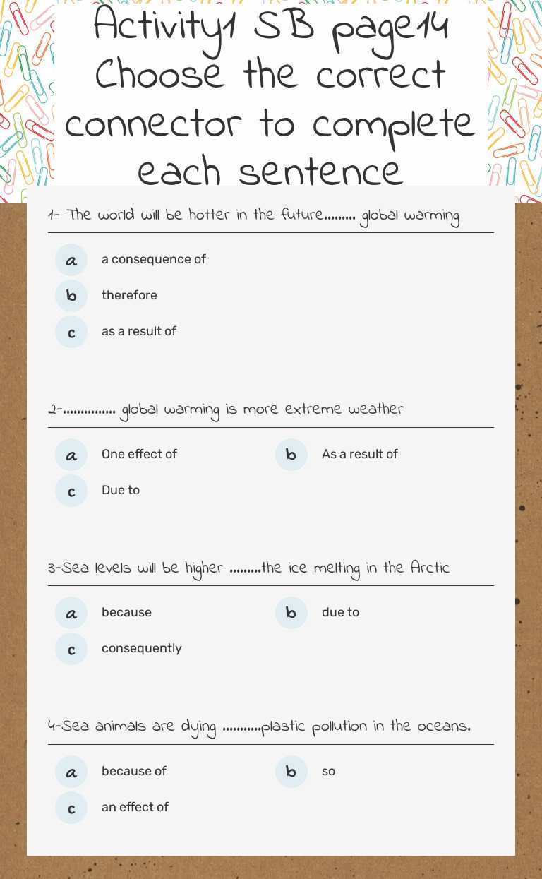 Activity1 SB page14 Choose the correct connector to complete each sentence worksheet preview image