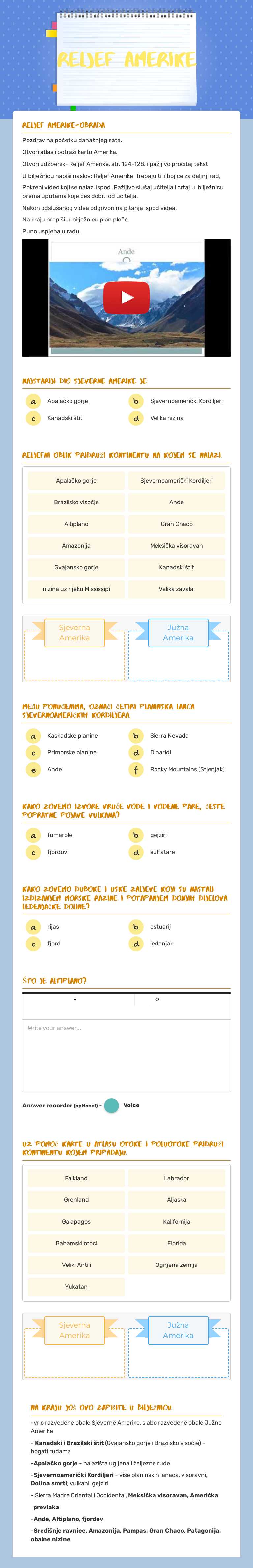 Reljef amerike Grade 6 worksheet preview