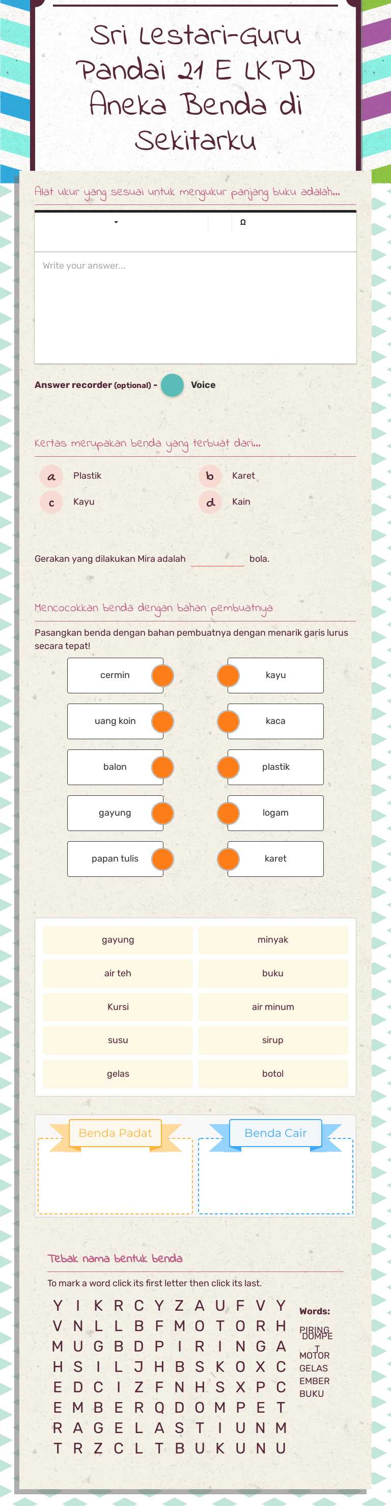 Sri Lestari-Guru Pandai 21 E LKPD 
Aneka Benda di Sekitarku worksheet preview image