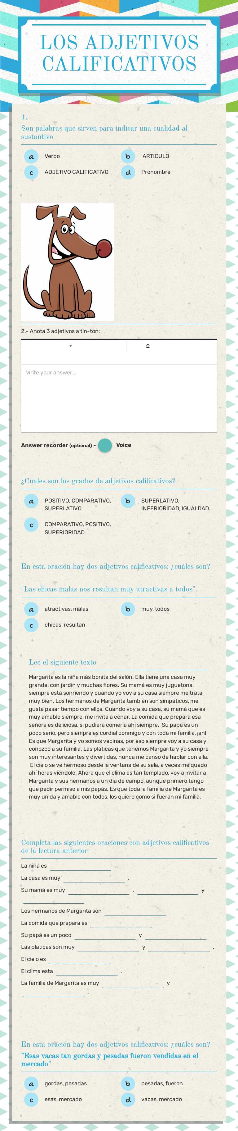 LOS ADJETIVOS CALIFICATIVOS Grade 5 worksheet preview