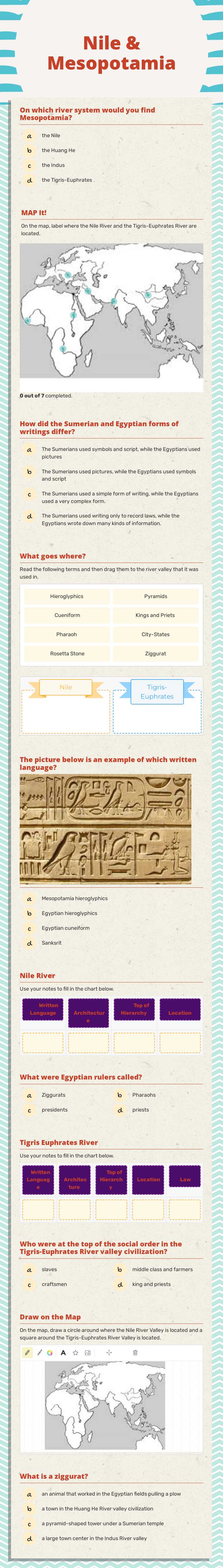 Nile
 &
Mesopotamia worksheet preview image