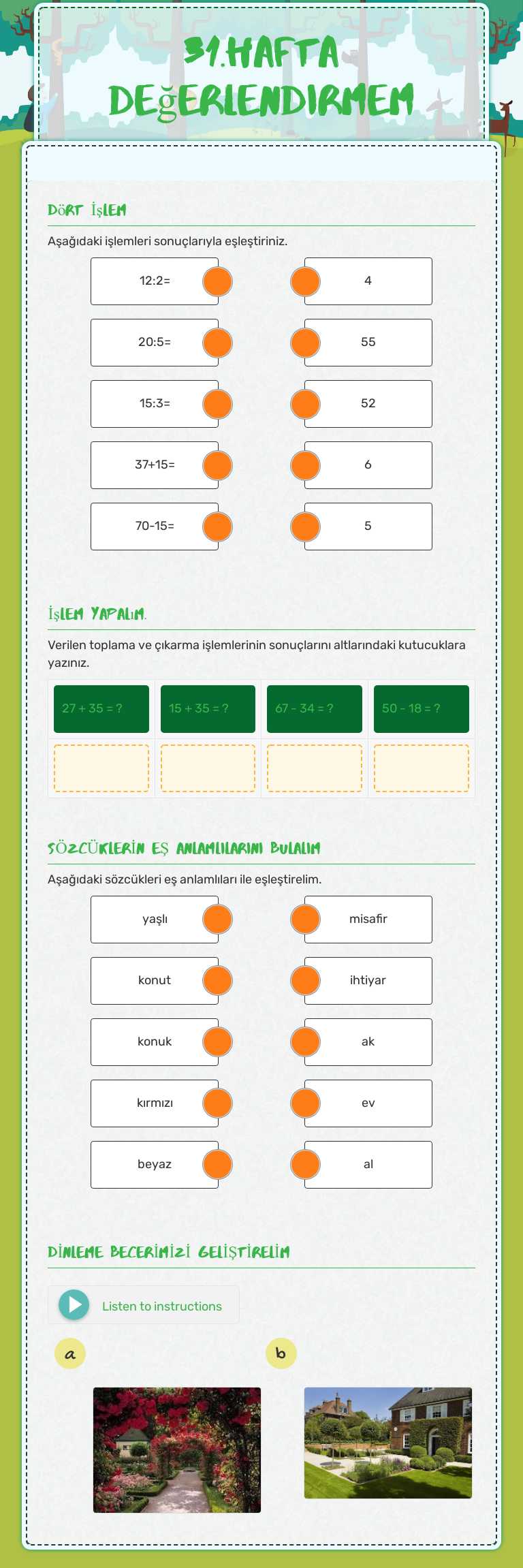 31.Hafta  değerlendirmem worksheet preview image