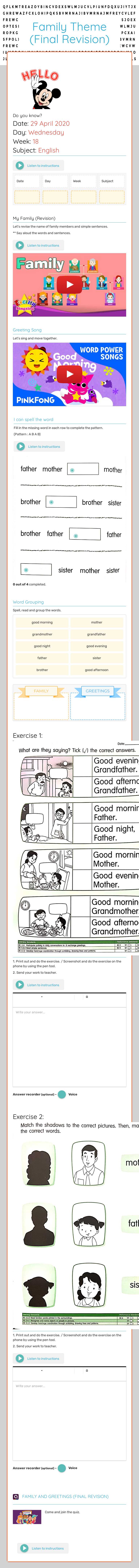 Family Theme (Final Revision) Preschool worksheet preview