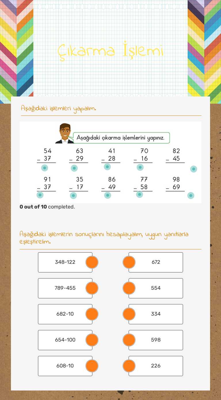 Çıkarma İşlemi worksheet preview image