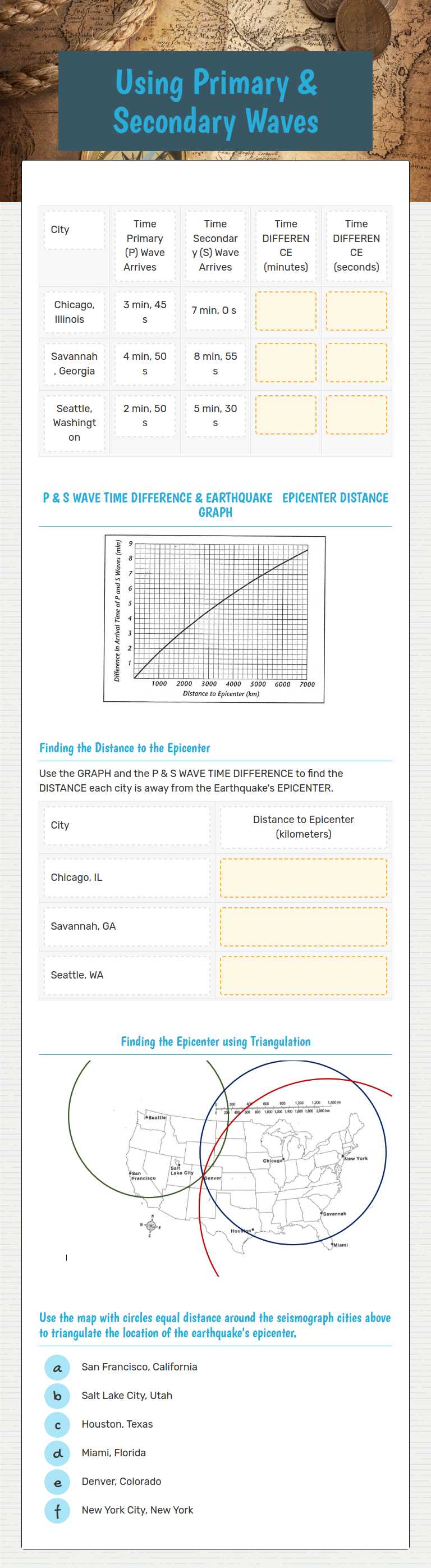 Using Primary & Secondary Waves worksheet preview