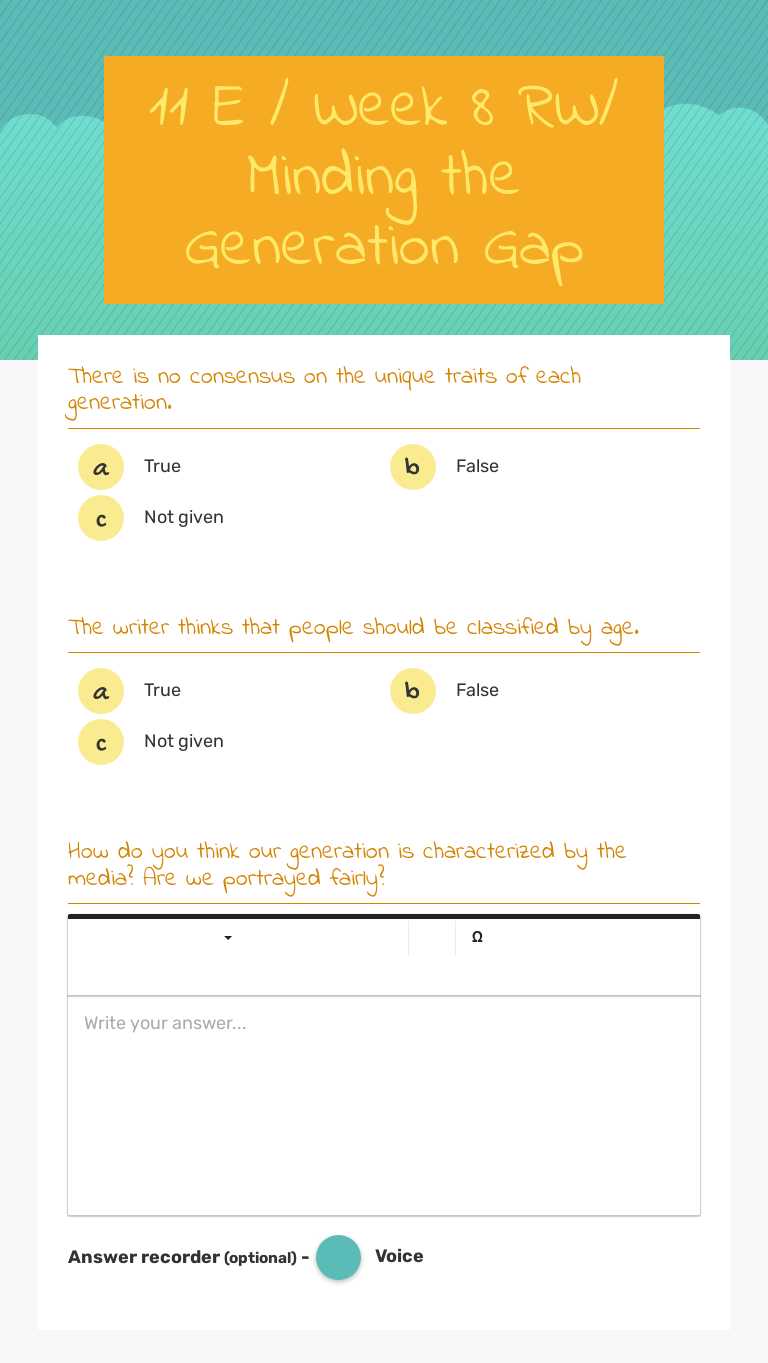 11 E / Week 8 RW/ Minding the Generation Gap worksheet preview image