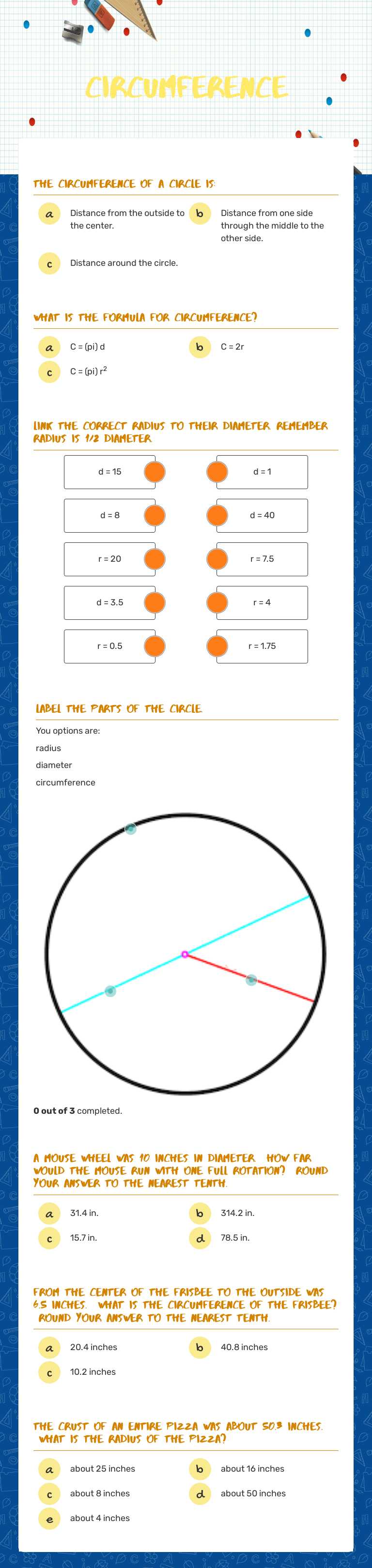 Circumference worksheet preview image