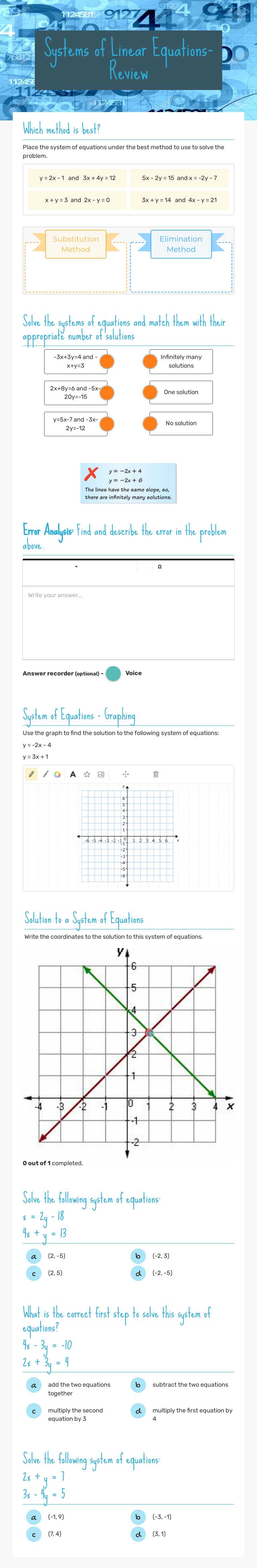 Systems of Linear Equations-Review worksheet preview image