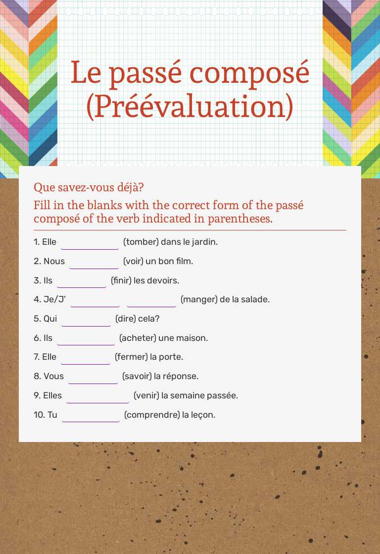 Le passé composé (Préévaluation) worksheet preview image