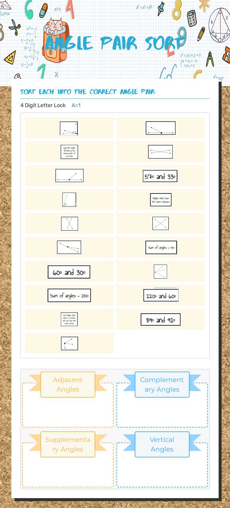 Angle Pair Sort worksheet preview image