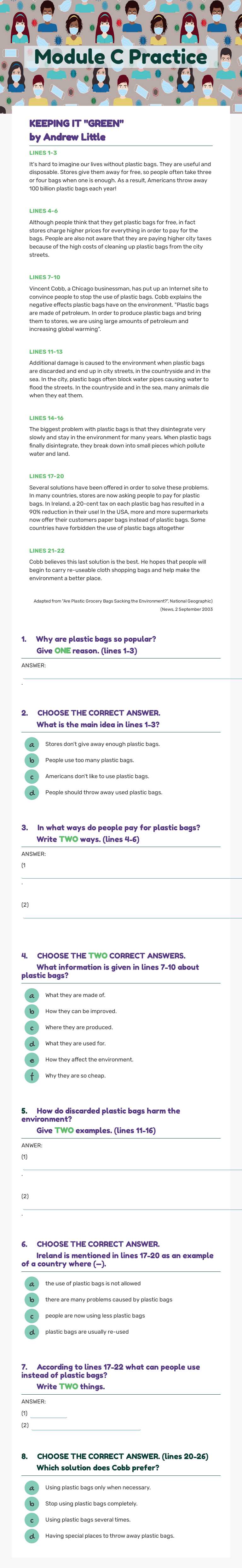 Module C Practice worksheet preview image