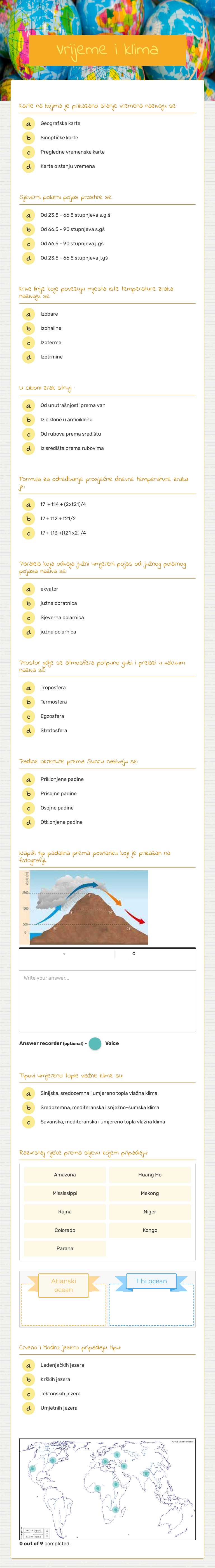 Vrijeme i klima worksheet preview image