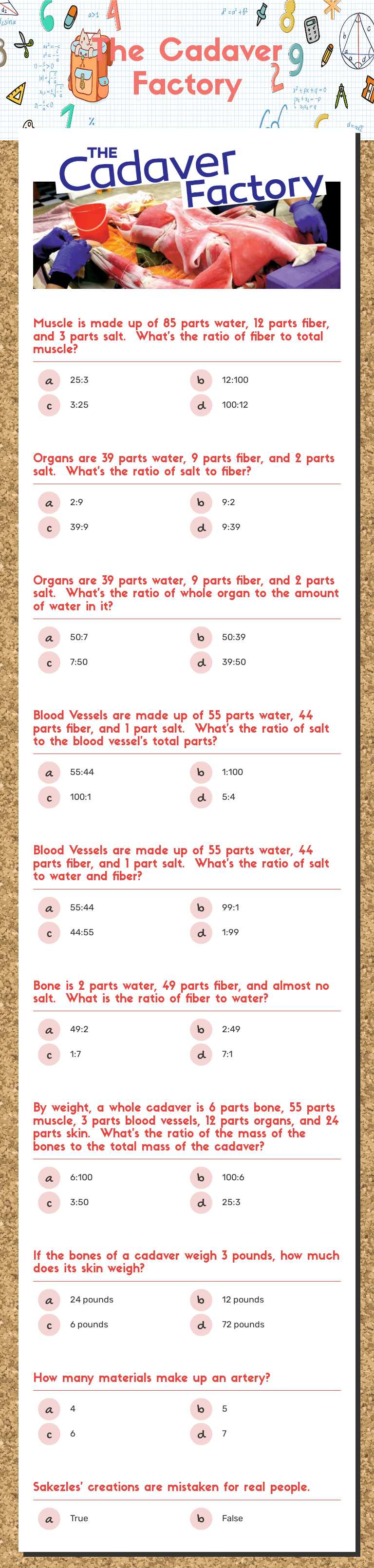 The Cadaver Factory worksheet preview image