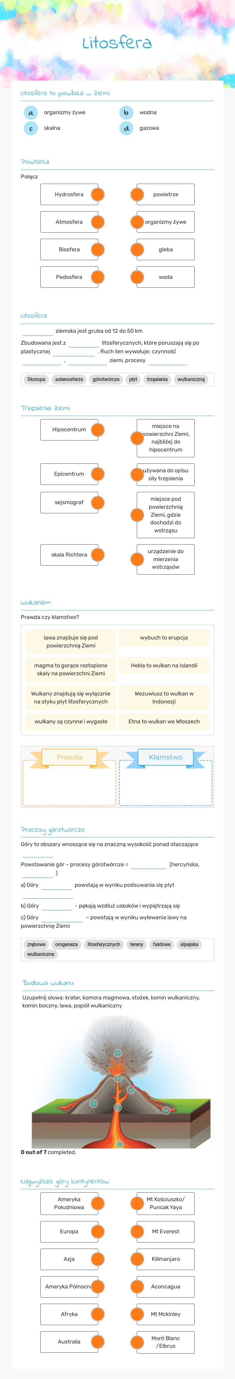 Litosfera worksheet preview image