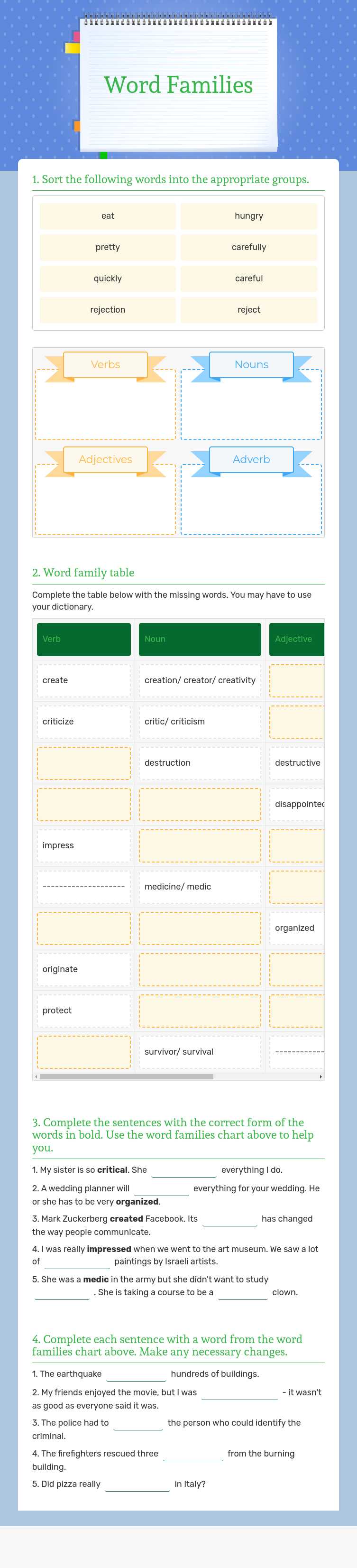 Word Families worksheet preview image