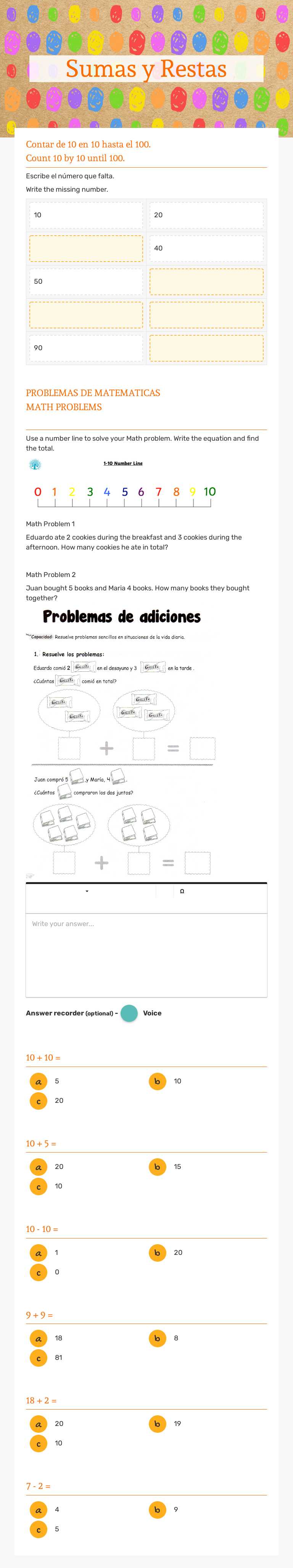 Sumas y Restas Preschool worksheet preview