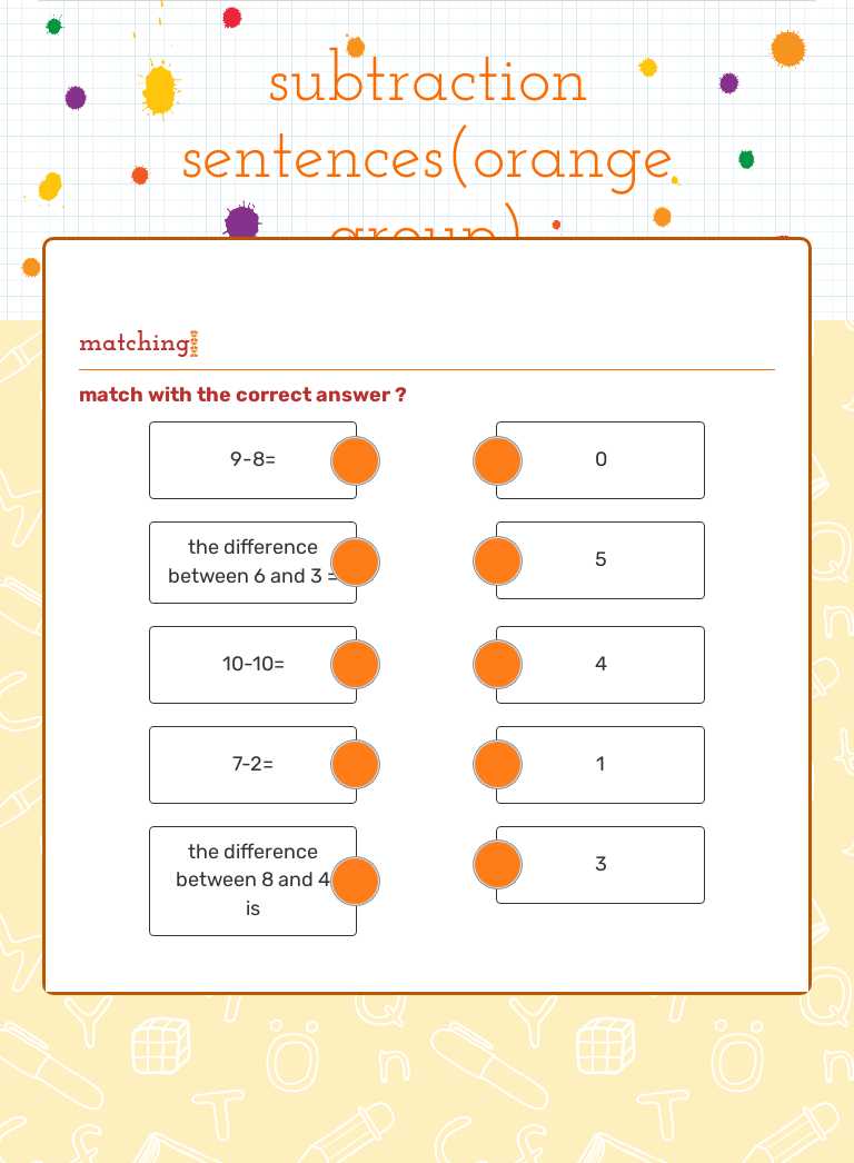 subtraction sentences(orange group) worksheet preview image