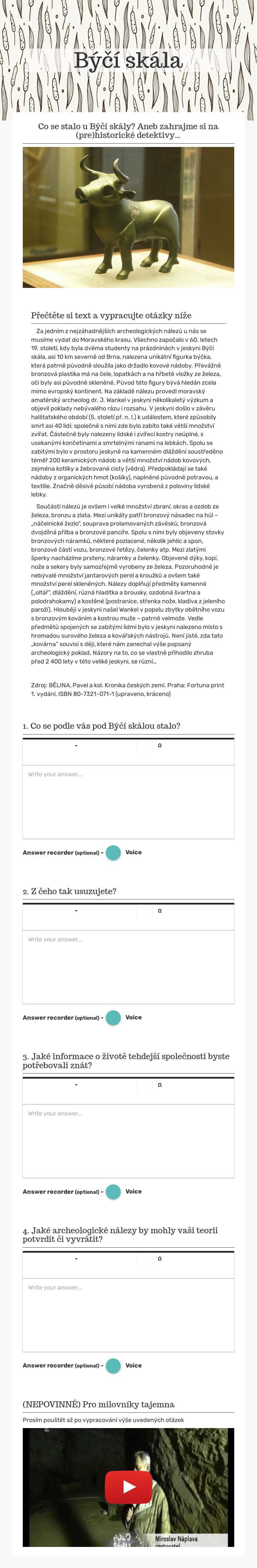 Býčí skála worksheet preview image