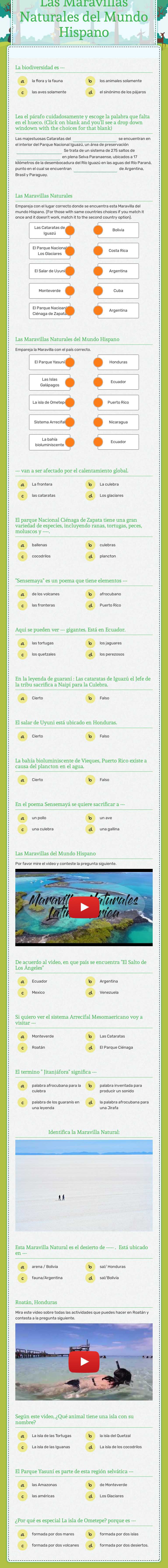 Las Maravillas Naturales del Mundo Hispano worksheet preview image