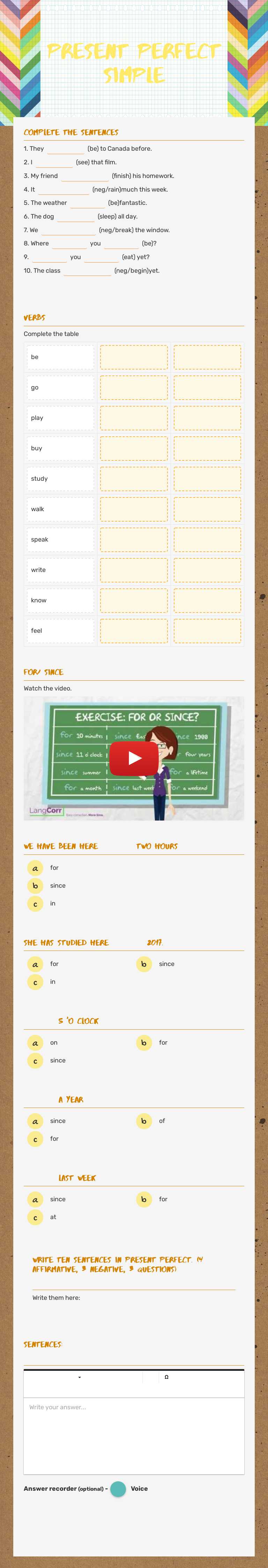 Present perfect simple Other worksheet preview