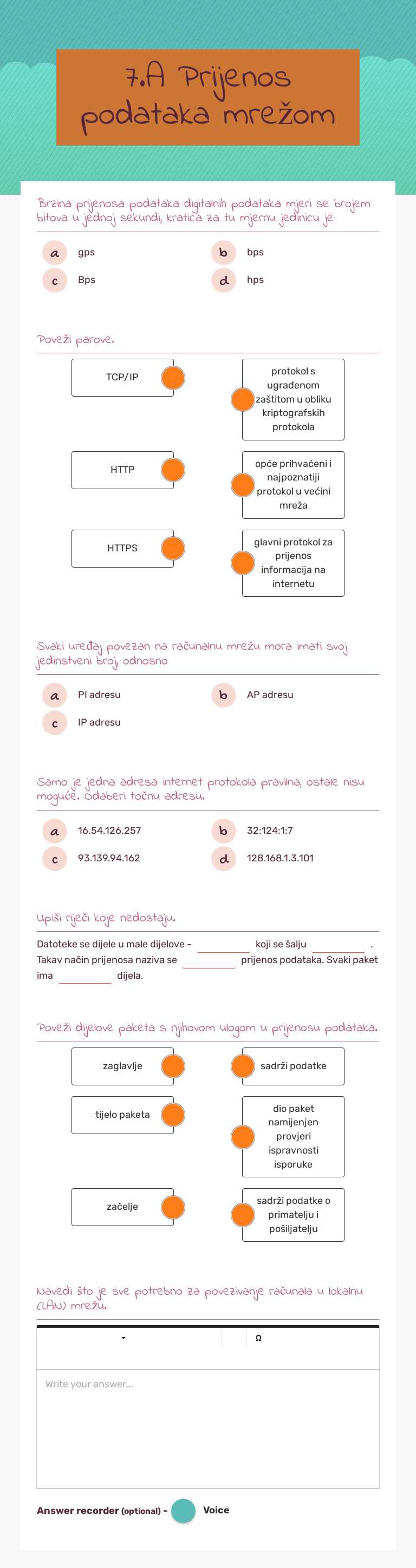 7.A Prijenos podataka mrežom worksheet preview image