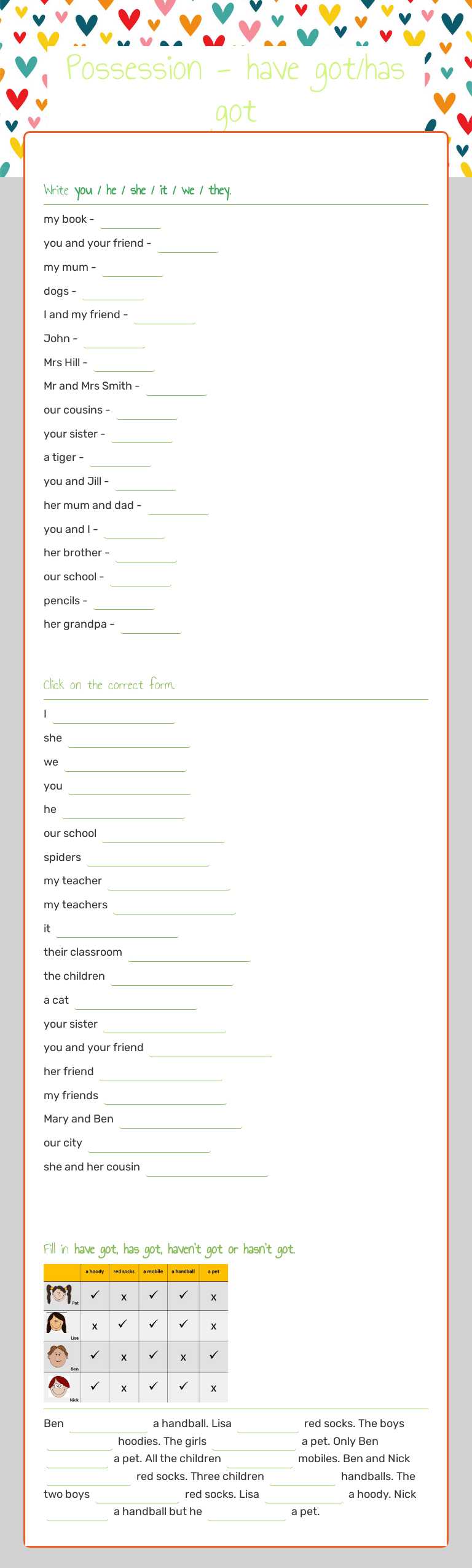 Possession - have got/has got worksheet preview image