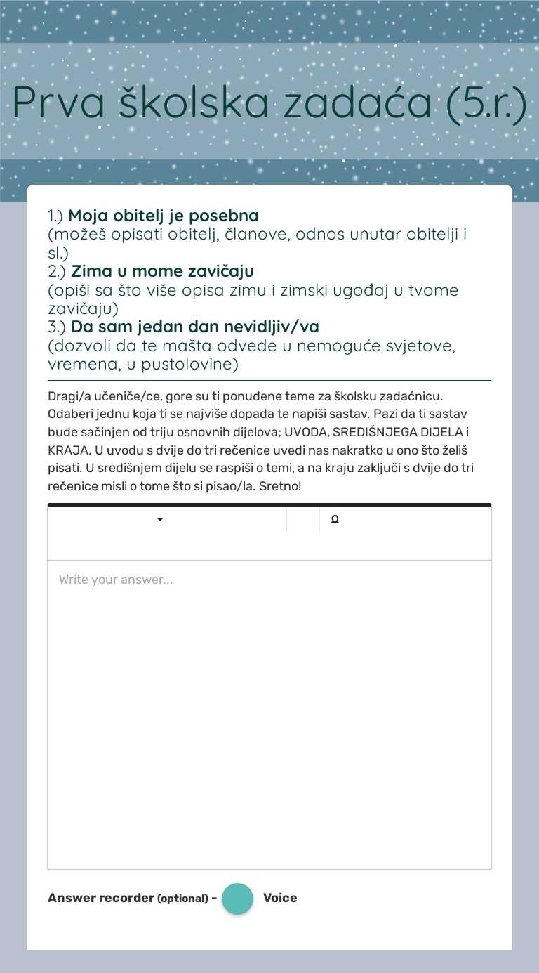 Prva školska zadaća (5.r.) Grade 5 worksheet preview