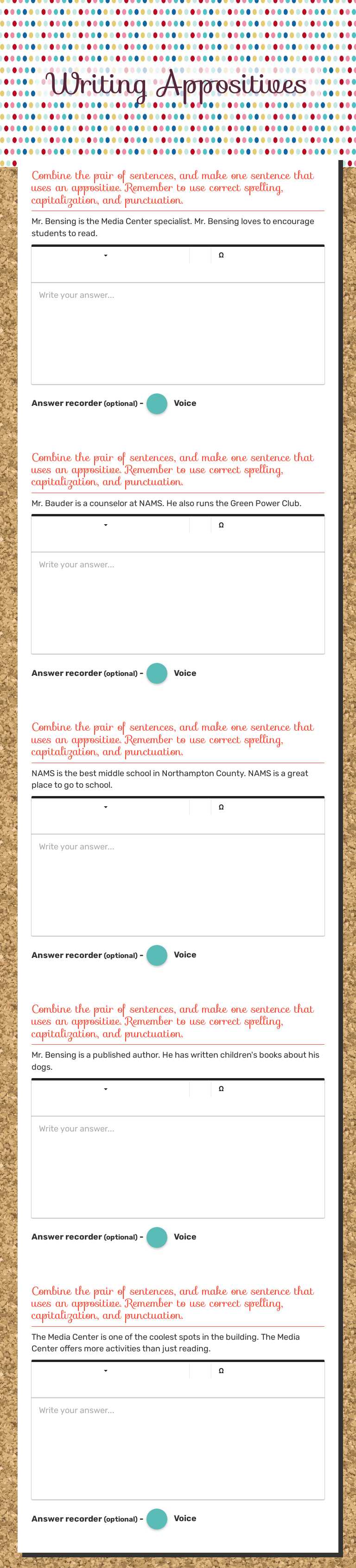 Writing Appositives worksheet preview image