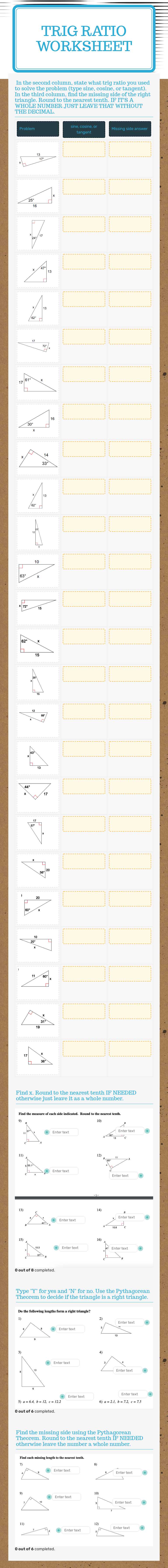 Trig Ratio Worksheet Grade 10 worksheet preview