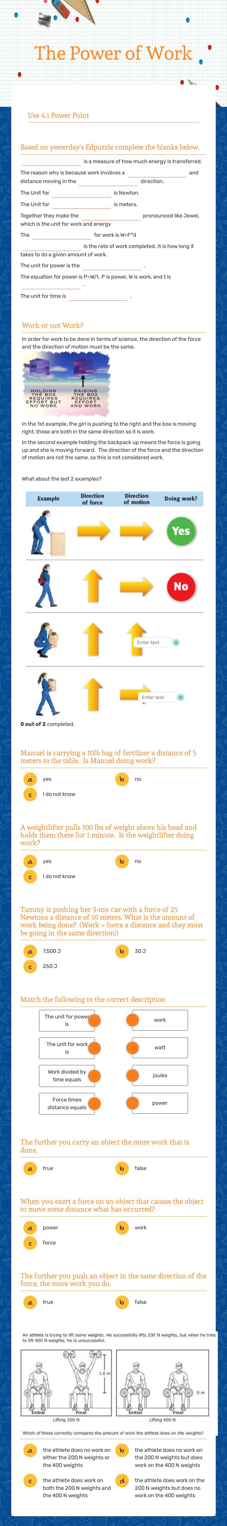 The Power of Work worksheet preview image