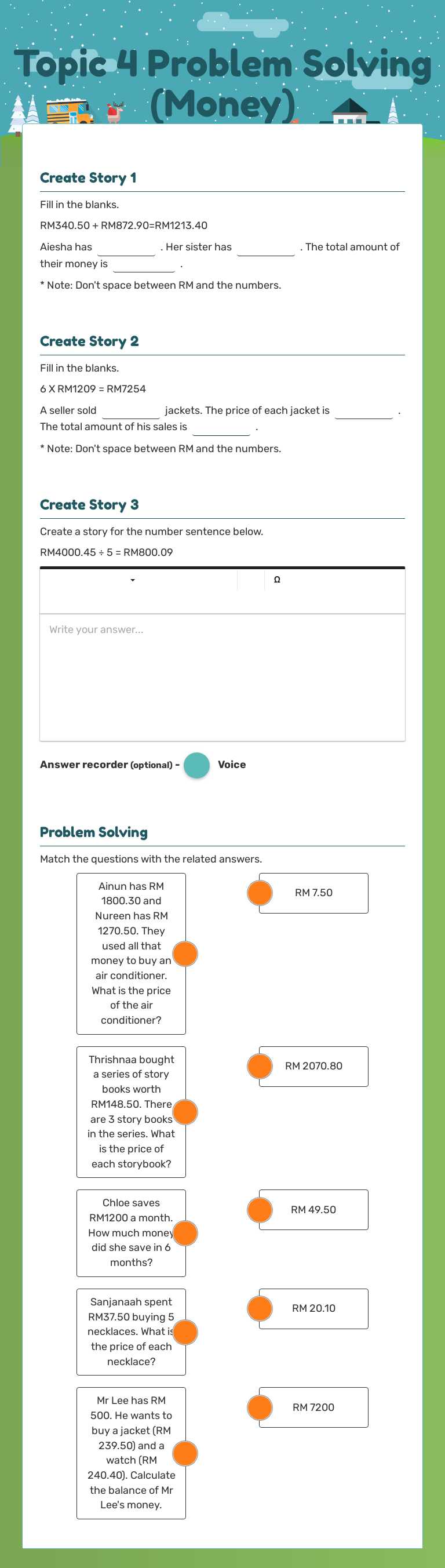 Topic 4 Problem Solving (Money) worksheet preview image
