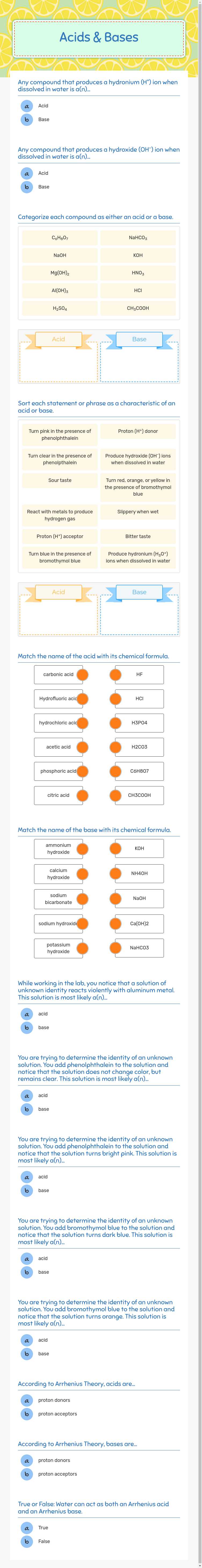 Acids & Bases worksheet preview image