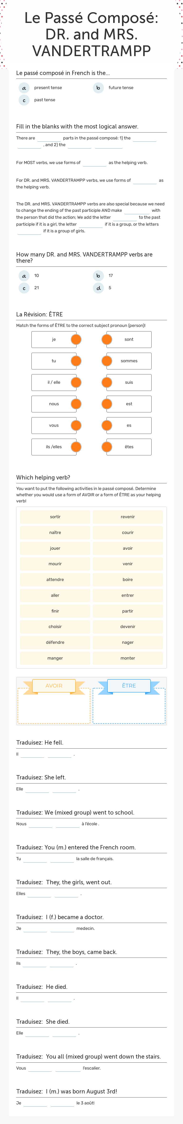 Le Passé Composé: DR. and MRS. VANDERTRAMPP worksheet preview image