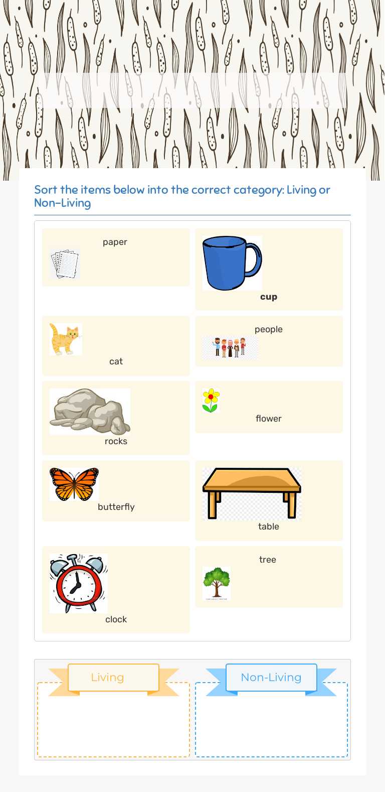 Living and non-living things worksheet preview image