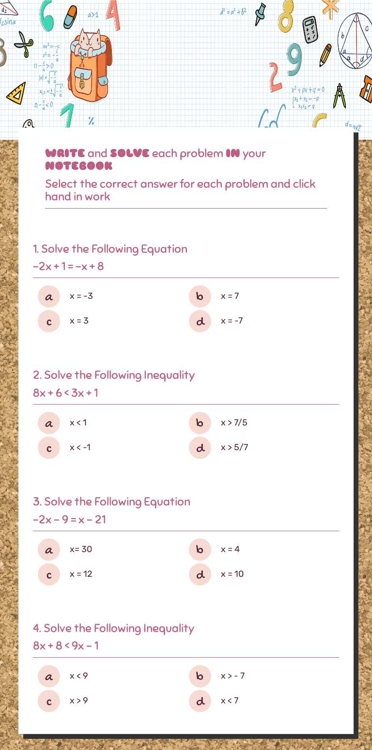 Solving Equations and Inequalities Review 12/10/2020 worksheet preview image