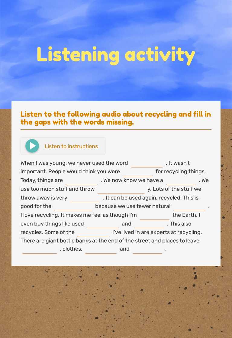 Listening activity worksheet preview image