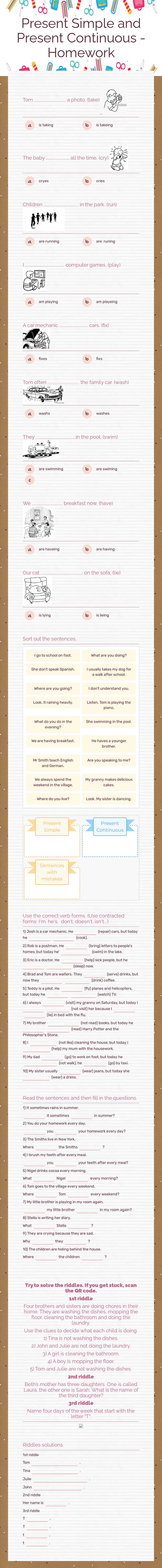 Present Simple and Present Continuous - Homework worksheet preview image