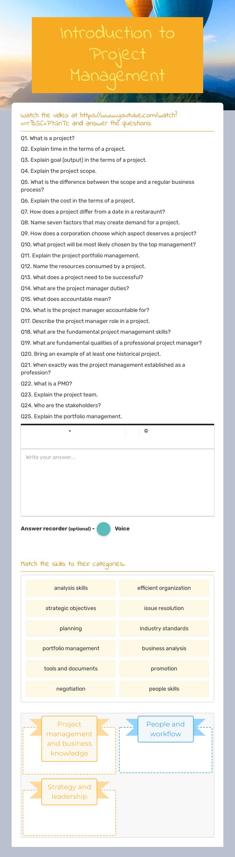 Introduction to Project Management worksheet preview image