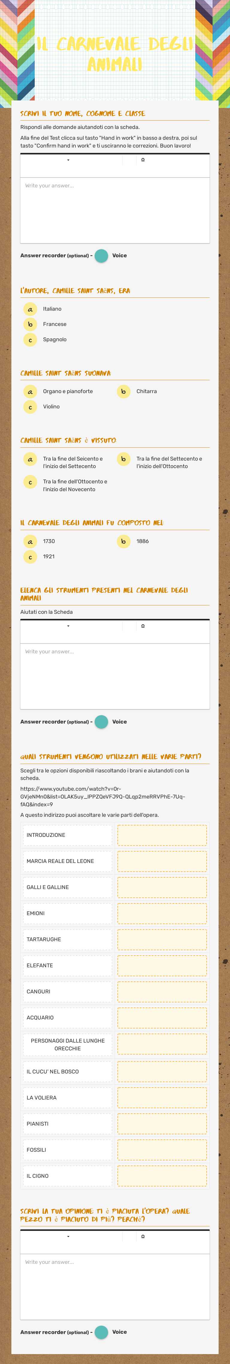il carnevale degli animali worksheet preview image