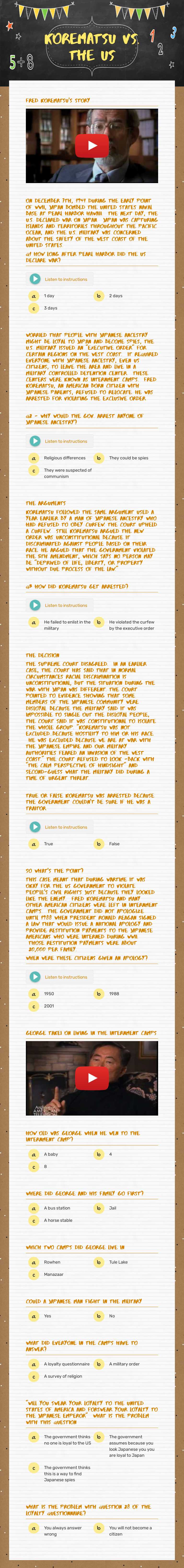 Korematsu Vs. the US worksheet preview image